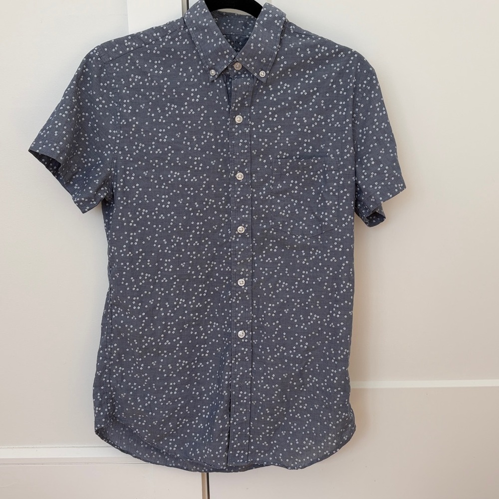 J. Crew Gray Patterned Button-Up Chambray Shirt - image 1